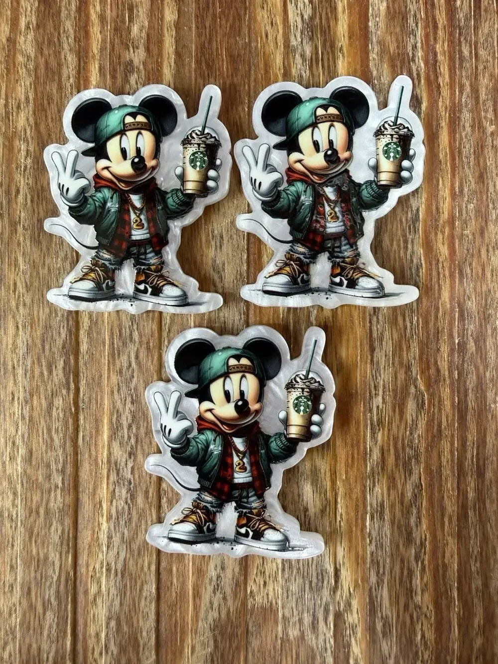 3 Pc Starbucks Mickey Mouse Acrylic Flatbacks